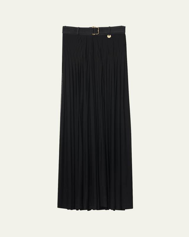 Bar Pleated Maxi Skirt With Belt